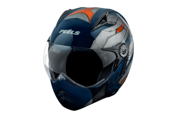 Peels Capacete Aberto Moto com Queixeira Removível e Óculos Solar Interno Mirage Steel Azul Laranja
