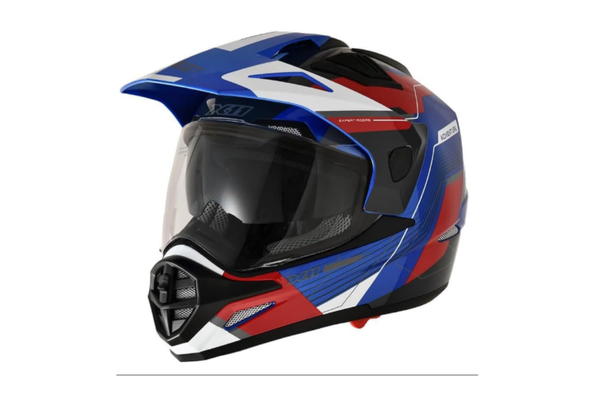 Capacete X11 Crossover Adventure Azul Vermelho com óculos