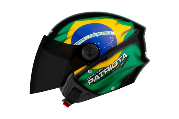 Pro Tork Capacete Aberto New Liberty Three Patriota Brasil, Viseira Fumê, Preto/Verde Tam. 60