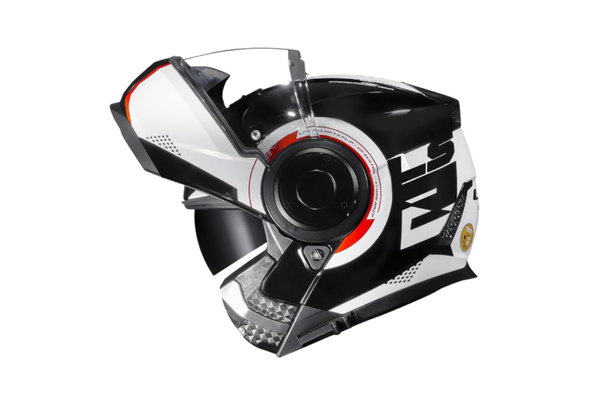 Capacete Escamoteavel LS2 Scope Arch Branco e Vermelho Brilhante Articulado Robocop