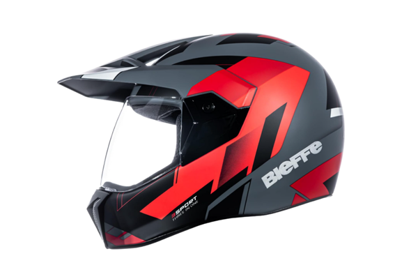 Capacete Moto Bieffe 3Sport React Cinza Dark Vermelho Fosco