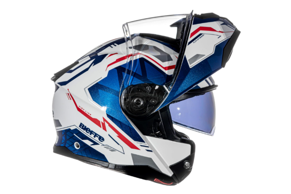 Capacete Moto Bieffe Premium B-Dynamic Attractie Azul com Branco Oculos Solar Interno