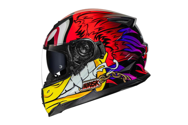 Capacete Norisk FF302 Loko Branco Vermelho e Amarelo Tamanho