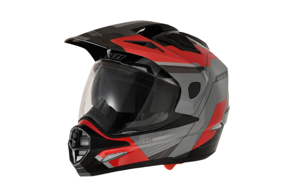 CAPACETE X11 - CROSSOVER ADVENTURE - C/ÓCULOS - CINZA/VERMELHO BRILHO - 60