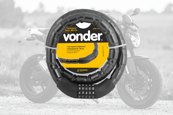 Cadeado Para Moto 100 Cm Com Segredo Vonder Preto
